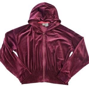 Saturday Sunday Anthropologie Wine Velour Velvet Full Zip Hoodie jacket Catie
